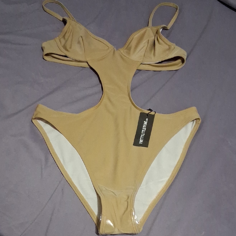 PrettyLittleThing Tan Swimsuit with Cutout Design